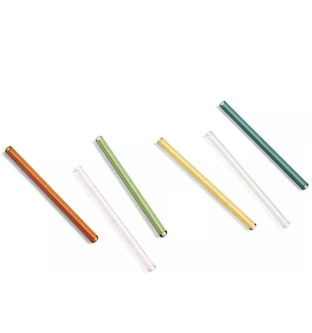HAY Sip Handmade Reusable Glass Cocktail Straws Colorful Drinking Set Of 6 NEW